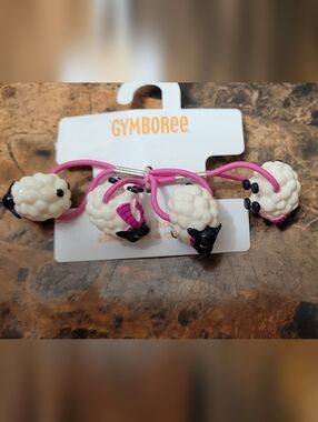 Gymboree Pink Elastic Hair Ties with White Sheep Charms NWT